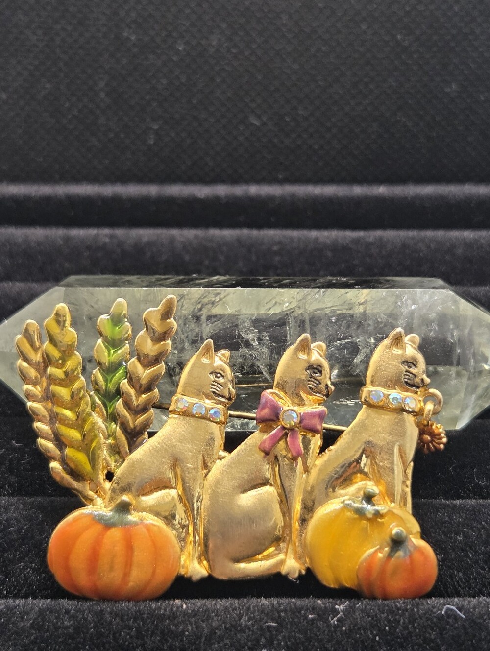 Kenneth Cole Cat Trio Brooch with Orange Pumpkins Vintage